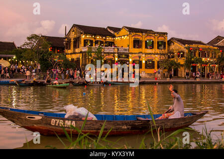 Hoi An Old Town - UNESCO World Heritage town Hoi An is a popular stop for visitors to Vietnam.  The towns architectural styles, relaxed atmosphere, an Stock Photo