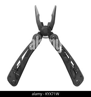 Black multi tool isolated on white background. Universal hand tool that combines different individual functions. In this image this function is pliers Stock Photo