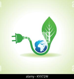 Eco Energy Concept with leaf,plug and earth stock vector Stock Vector