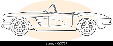 Retro sports car - vintage convertible, cabrio side view Stock Vector