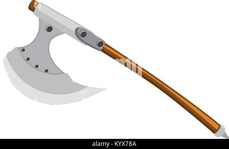 Axe of barbarian with wooden handle on white background Stock Vector