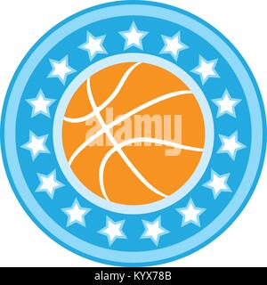 Basketball emblem with ball in starry frame Stock Vector