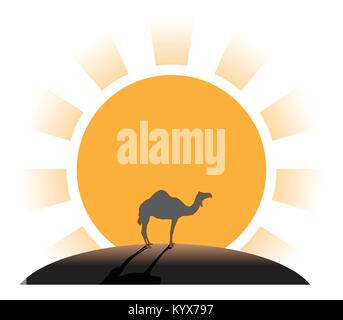 Silhouette of camel on sunset in desert Stock Vector