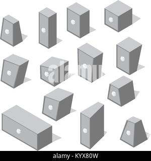 Isometric different shape safes. Set on secure metal boxes Stock Vector