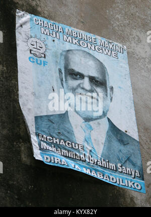 Voting poster for Muhammad Ibrahim Sanya, Stone Town, Zanzibar, Tanzania. Stock Photo