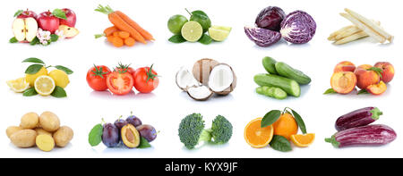 Fruits and vegetables collection apples oranges potatoes vegetable food isolated on a white background Stock Photo