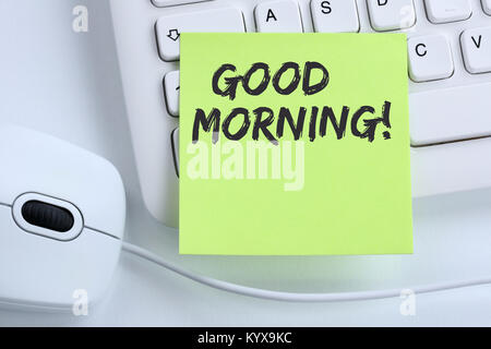 Good morning hello greeting welcome message business concept mouse computer keyboard