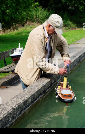 Model boat enthusiast Woodbridge Suffolk Stock Photo