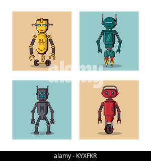 Robot square icons cartoon Stock Vector