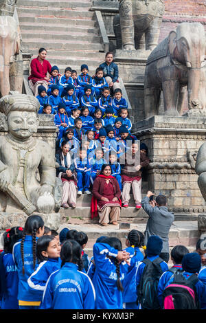 school excursions, Durbar square, Bhaktapur, Nepal, Asia. Stock Photo