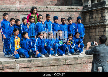 school excursions, Durbar square, Bhaktapur, Nepal, Asia. Stock Photo