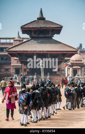 school excursions, Durbar square, Bhaktapur, Nepal, Asia. Stock Photo