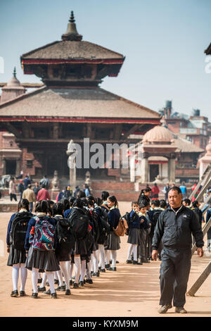 school excursions, Durbar square, Bhaktapur, Nepal, Asia. Stock Photo