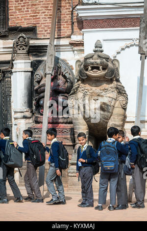 school excursions, Durbar square, Bhaktapur, Nepal, Asia. Stock Photo