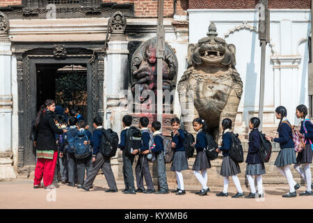 school excursions, Durbar square, Bhaktapur, Nepal, Asia. Stock Photo