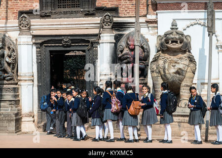 school excursions, Durbar square, Bhaktapur, Nepal, Asia. Stock Photo