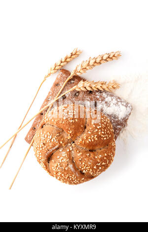 Wheat Hamburger Bun from above isolated on white background. Stock Photo