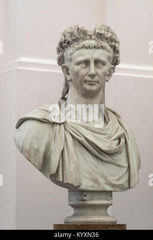 Naples. Italy. Marble portrait bust of Roman Emperor Claudius, Museo Archeologico Nazionale di Napoli. Naples National Archaeological Museum. Stock Photo