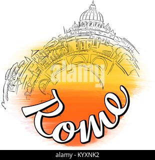 Rome Skyline Travel Logo. Colored landmark vector sketch. Stock Vector