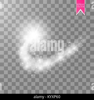 A bright comet with large dust. Falling Star. Glow light effect. Vector illustration Stock Vector