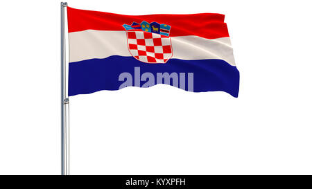 Isolate flag of Croatia on a flagpole fluttering in the wind on a white background, 3d rendering Stock Photo