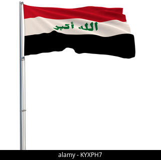 Isolated flag in colors of Iraq on a flagpole fluttering in the wind on a white background, 3d rendering Stock Photo