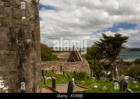 The historical round tower at Ardmore on the south coast of Ireland Stock Photo