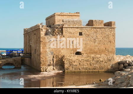 View of Paphos Castle - a medieval castle on the western edge of the harbor in Paphos, Cyprus. Stock Photo