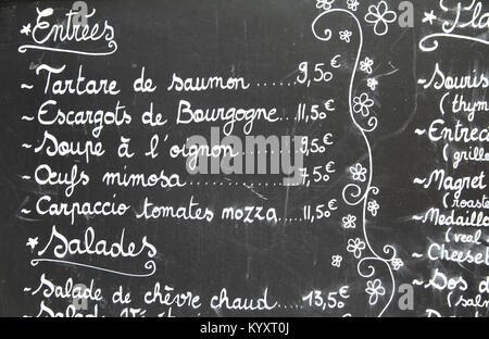 Restaurant menu in French - outdoor bar in Paris, France Stock Photo