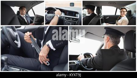 taxi driver and passenger collage Stock Photo