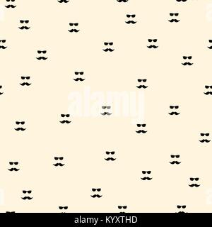 Vintage curly mustaches and glasses seamless pattern with black silhouettes of french stylized moustaches on yellow background. Great for textile prin Stock Vector