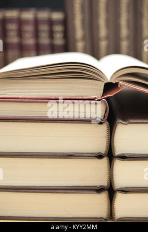 Extreme close-up of stack of old books Stock Photo