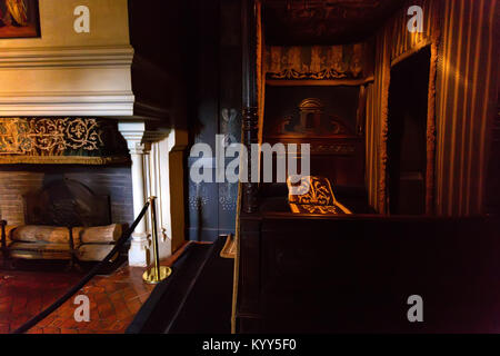 CHENONCEAU, FRANCE - CIRCA JUNE 2014: Louise de Lorraine's bedroom in Chateau Chenonceau Stock Photo