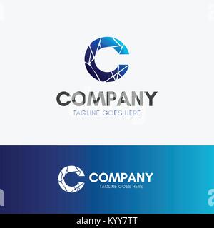 Letter C Abstract Geometric Logo template icon symbol with blue gradient color Stock Vector