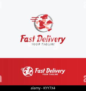 Fast Delivery Logo template element symbol with running man illustration red color Stock Vector