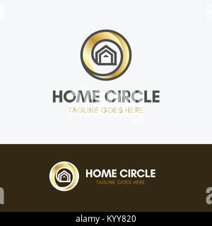 Home Circle Logo template element symbol in gold color Stock Vector