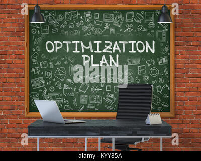 Hand Drawn Optimization Plan on Office Chalkboard. 3D. Stock Photo