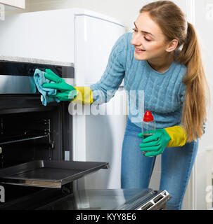 Smiling Russian Blonde Maid Cleaning In Domestic Kitchen With Sprayer Stock  Photo, Picture and Royalty Free Image. Image 62932244.