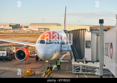 An Easyjet aircraft on stand at Gatwick Airport, London Stock Photo