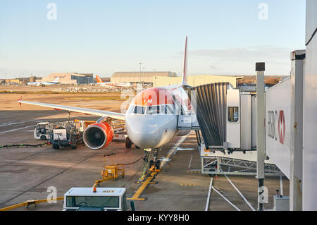 An Easyjet aircraft on stand at Gatwick Airport, London Stock Photo