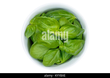 Basil herbs herb from above bowl isolated on a white background Stock Photo