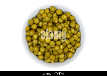 Green peas from above bowl isolated on a white background Stock Photo