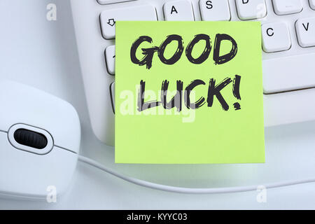 Good luck success successful test wish wishing office business concept mouse computer keyboard Stock Photo
