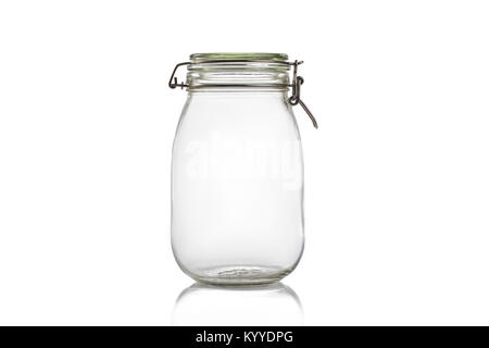 Empty liter glass jar isolated on white. Stock Photo