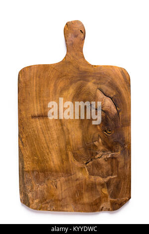 Vintage cutting board isolated on white background, view from above Stock Photo