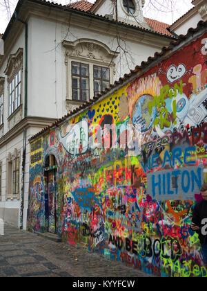 Graffiti on the Lennon Wall, Prague, Czech Republic Stock Photo