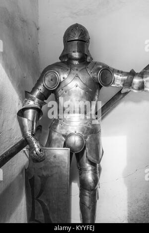 Close-up of Suit of armor in museum, Torture Chamber, Golden Lane, Prague, Czech Republic Stock Photo