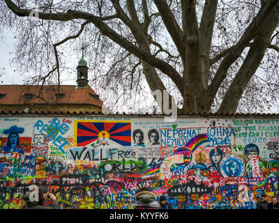 Close-up of graffiti covered wall, John Lennon Wall, Prague, Czech Republic Stock Photo