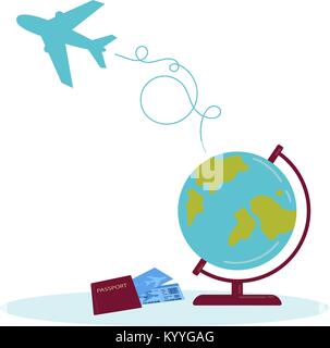 Planet Earth globe and tickets with airplane Stock Vector