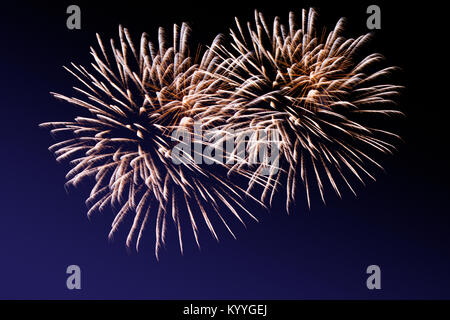 Colorful firework on the night sky. New Year celebration fireworks. Abstract firework isolated on black background with free space for text Stock Photo